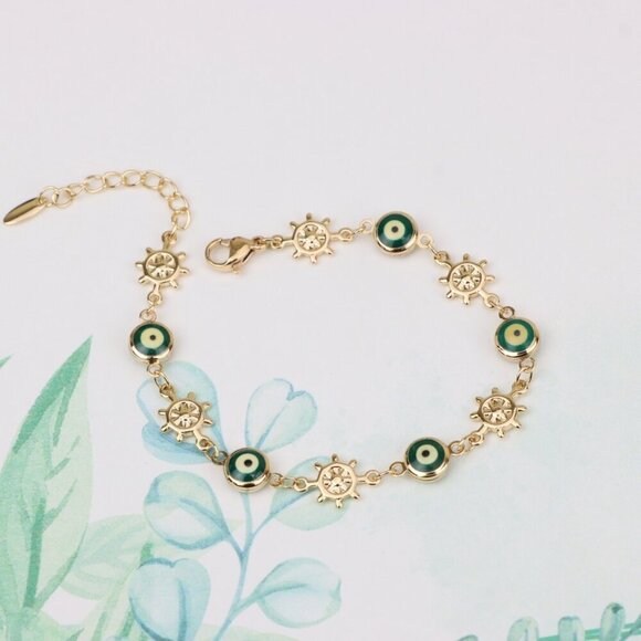 "Rose Gold Evil Eye & Wheel Charm Bracelet, Adjustable Protection Style,XPBL0739 - Picture 7 of 12